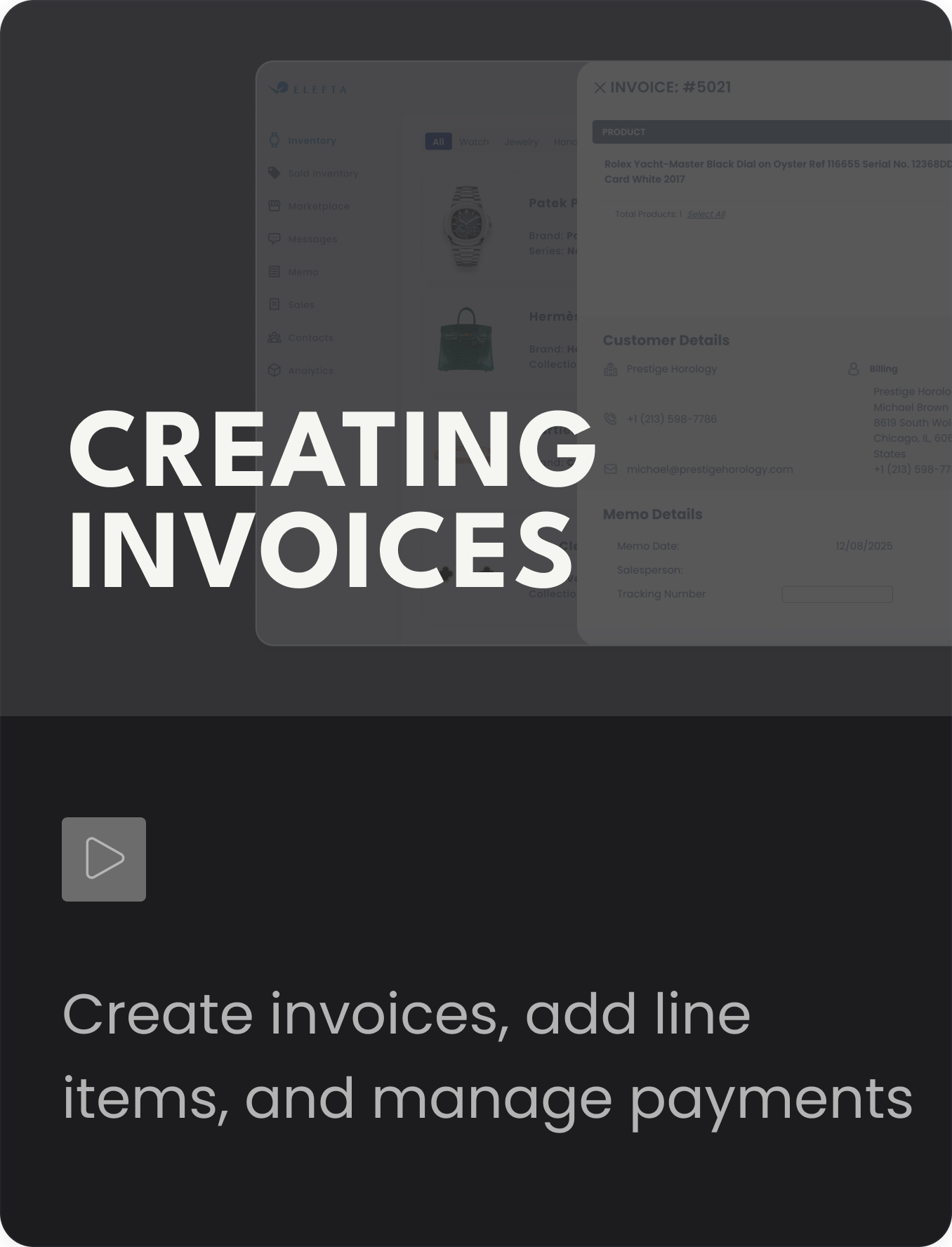 Creating Invoices — Create invoices, add line items, and manage payments