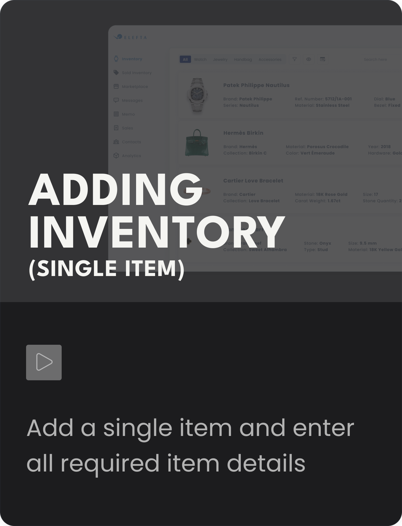 Adding Inventory (Single Item) — Add a single item and enter all required item details