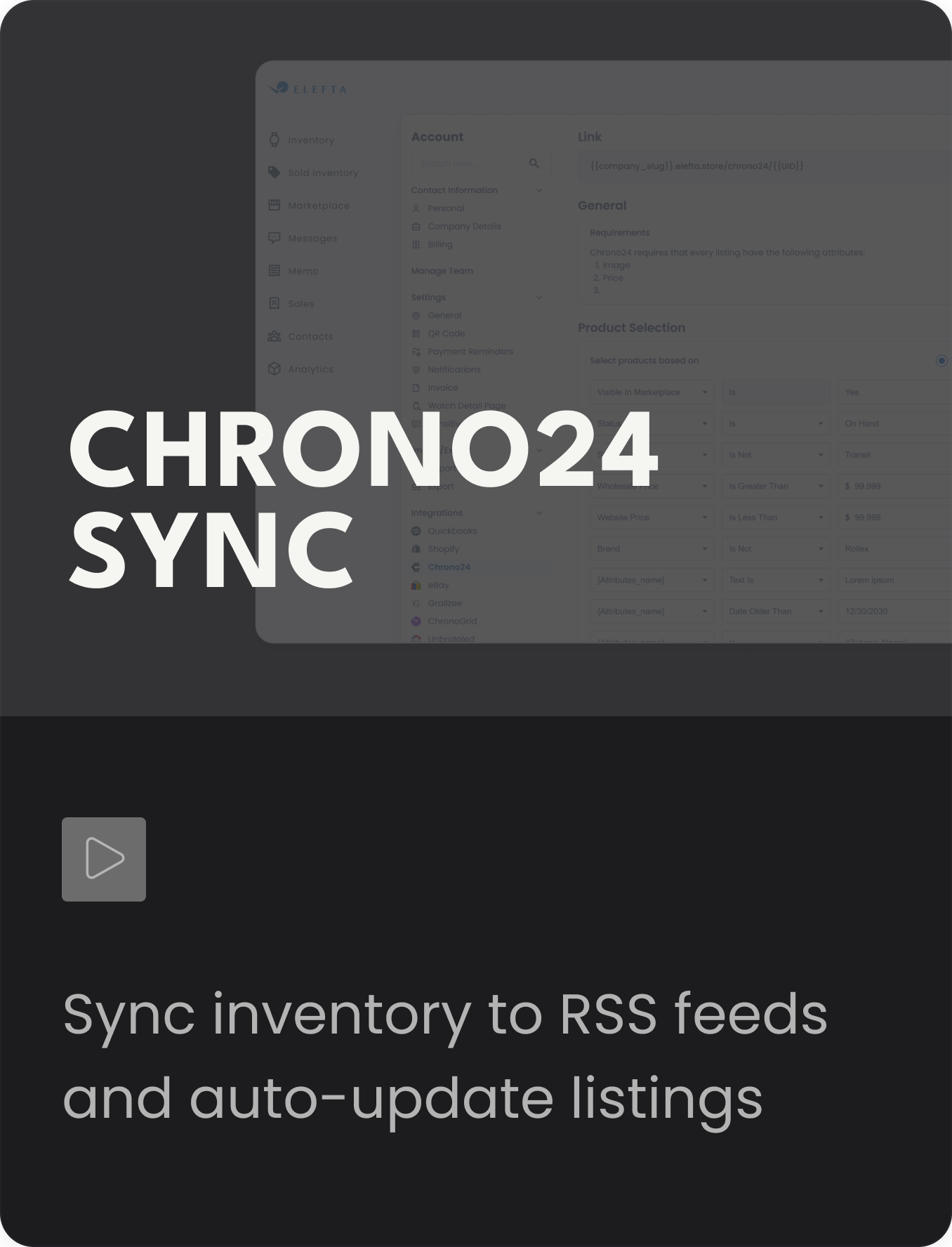 Chrono24 Sync — Sync inventory to RSS feeds and auto-update listings