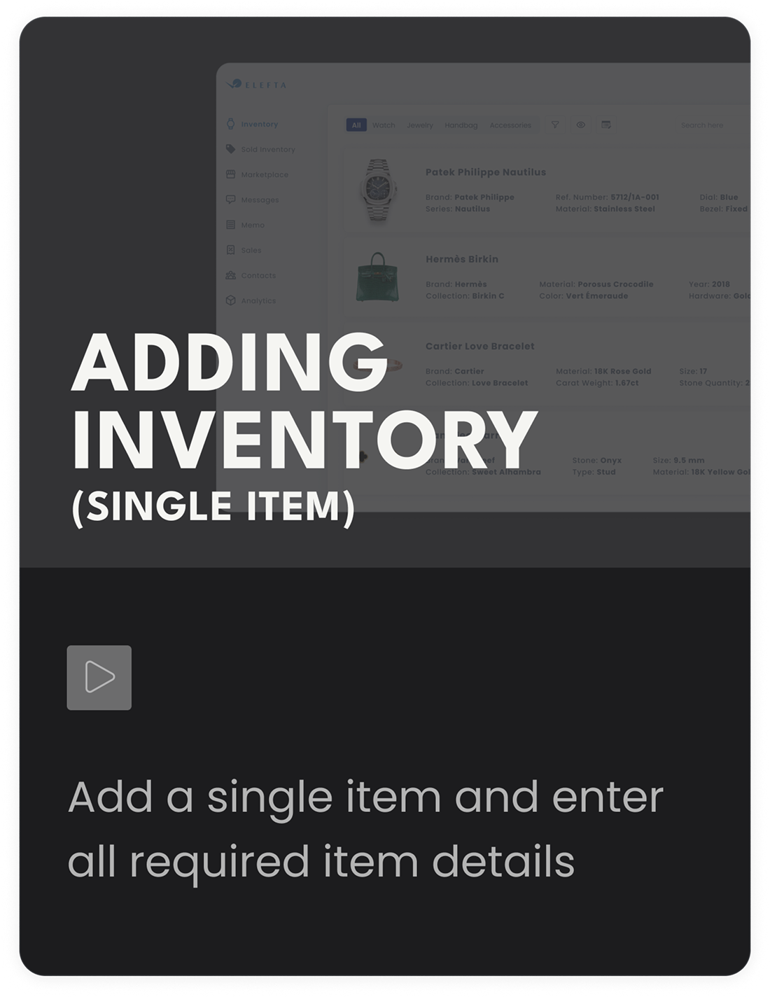 Adding Inventory (Single Item) — Add a single item and enter all required item details (mobile)